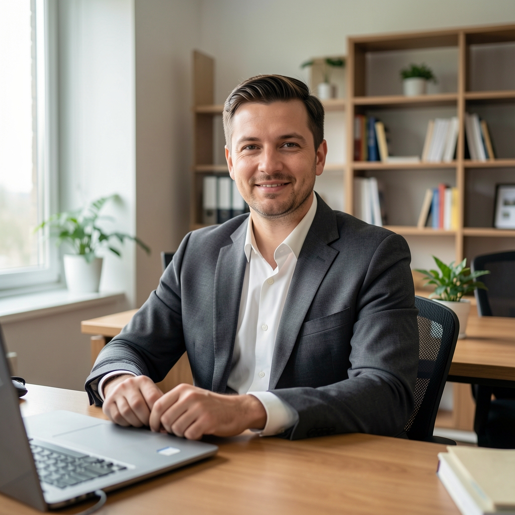 Tomislav Marić, psiholog ponašajnih financija, snimljen u opuštenoj pozici u konzultantskom uredu